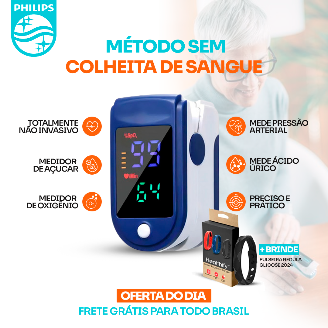 GlicoMax Philipss - Medidor a laser de glicose no sangue não invasivo de alta precisão - Compre 1 Leve 2 - Esquenta Black Friday